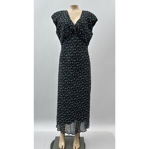 Jones Wear Dress Vtg 90s Y2K Women 12 Black Floral Long Maxi Empire Waist Slip